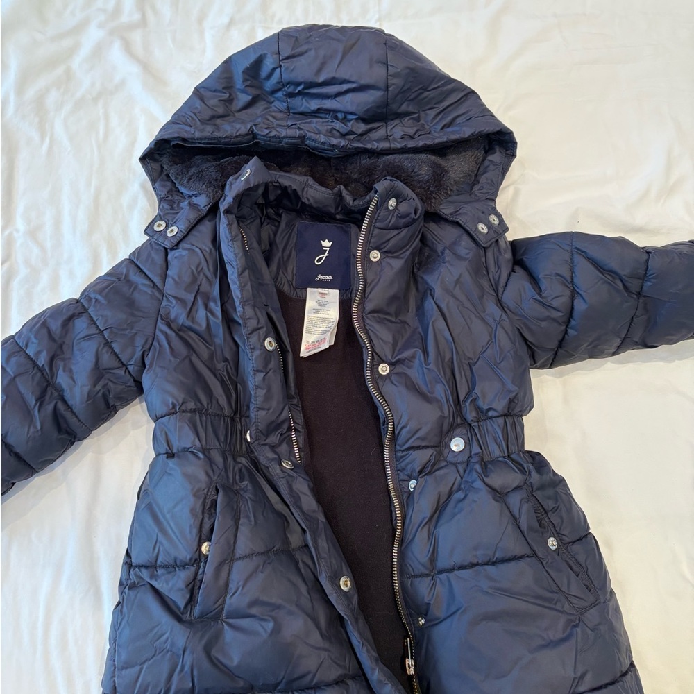 Jacadi Navy Blue Girls Hooded Puffy Winter Jacket, 5T